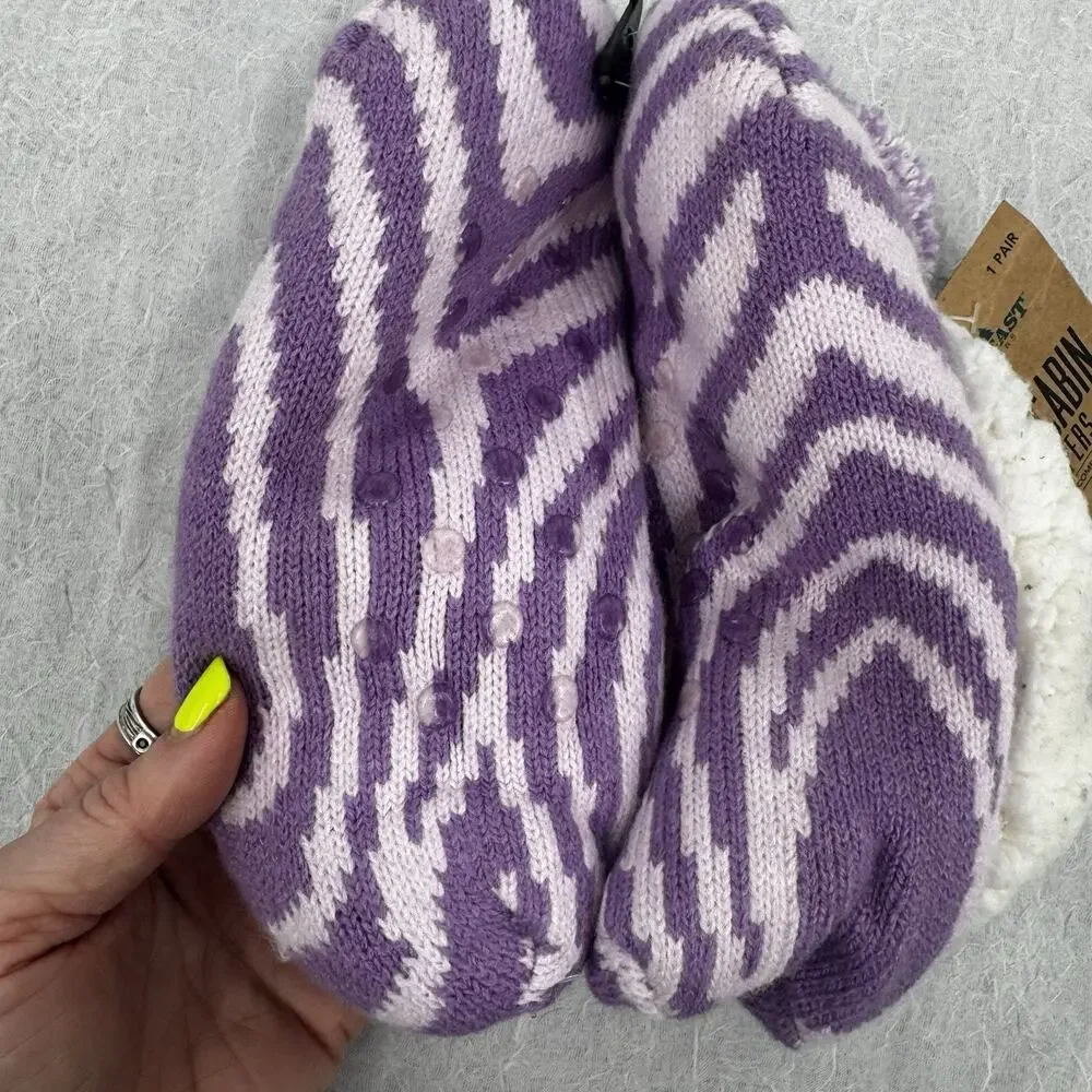 Northeast Outfitters Youth Cozy Cabin Zebra Print Slipper Socks Small Purple